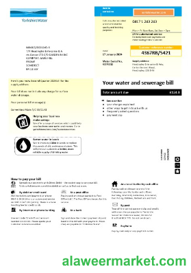 United Kingdom Yorkshire water business utility bill template in Word and PDF formats